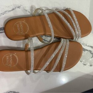 Andre Assous Silver/Crystal and Tan Strappy Sandals